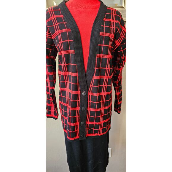Vintage 80s 3 Pc Parfait Sweater Pencil Skirt Plaid Cardigan Suit Dress M 6 8 10 - Picture 4 of 8